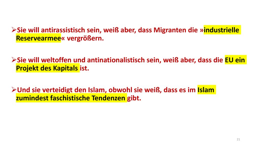 Sie will antirassistisch sein, weiß aber, dass Migranten die »industrielle Reservearmee« vergrößern.