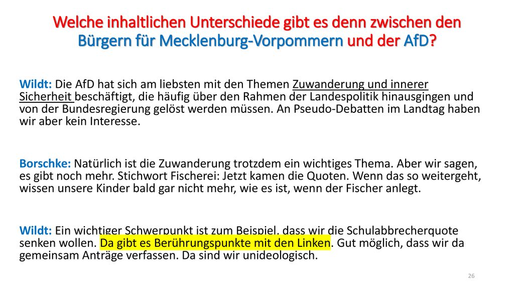 Welche inhaltlichen Unterschiede gibt es denn zwischen den Bürgern für Mecklenburg-Vorpommern und der AfD
