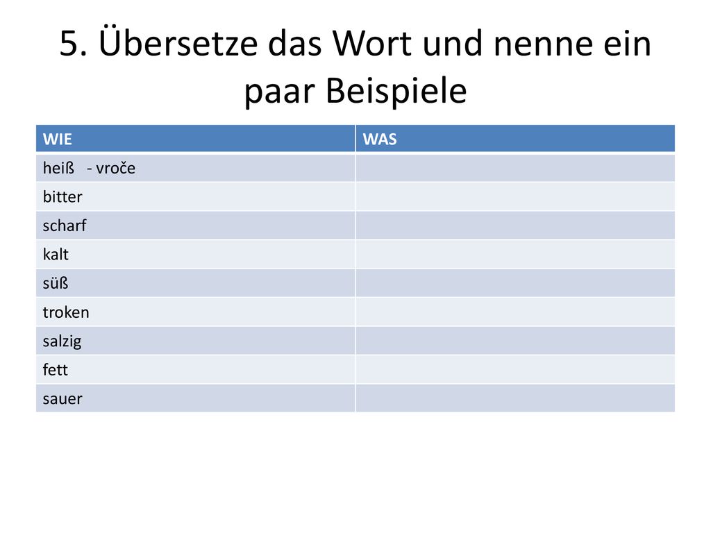 5. Übersetze das Wort und nenne ein paar Beispiele