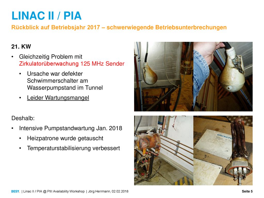 LINAC II / PIA Rückblick auf Betriebsjahr 2017 – schwerwiegende Betriebsunterbrechungen. 21. KW.