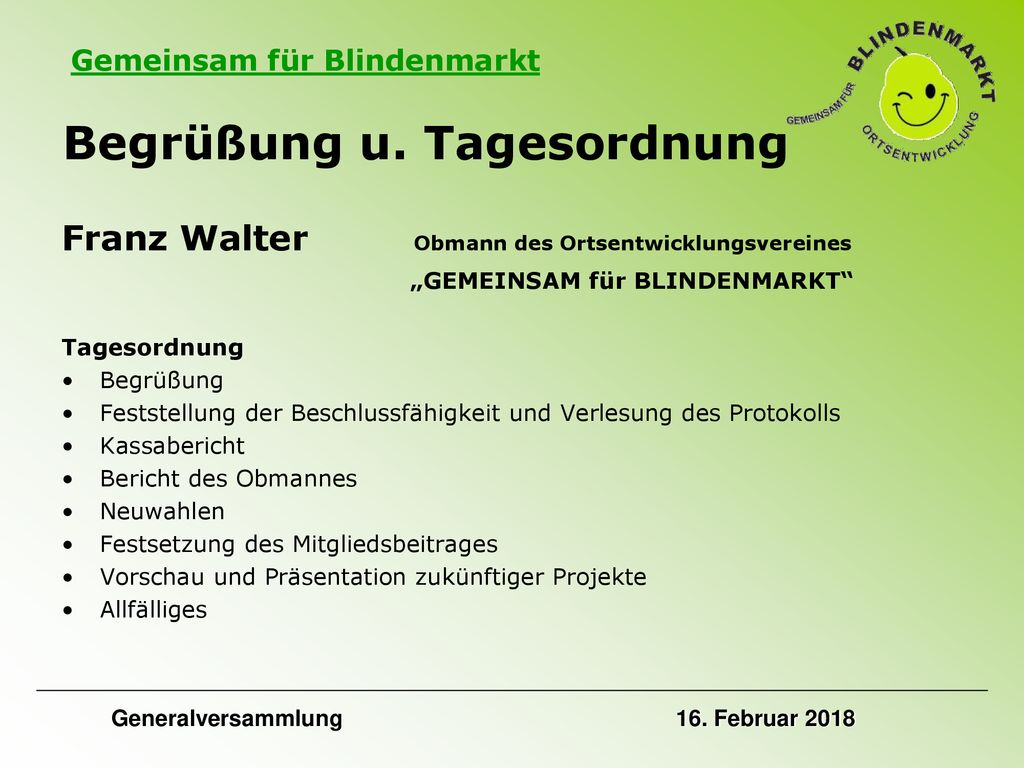 Begrüßung u. Tagesordnung
