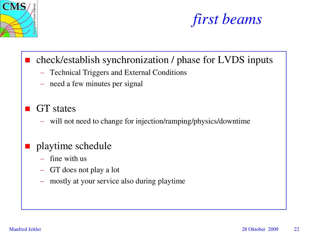 first beams check/establish synchronization / phase for LVDS inputs