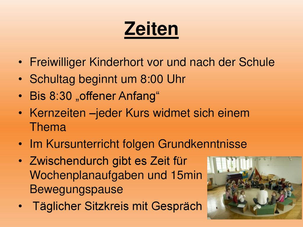 Zeiten Freiwilliger Kinderhort vor und nach der Schule