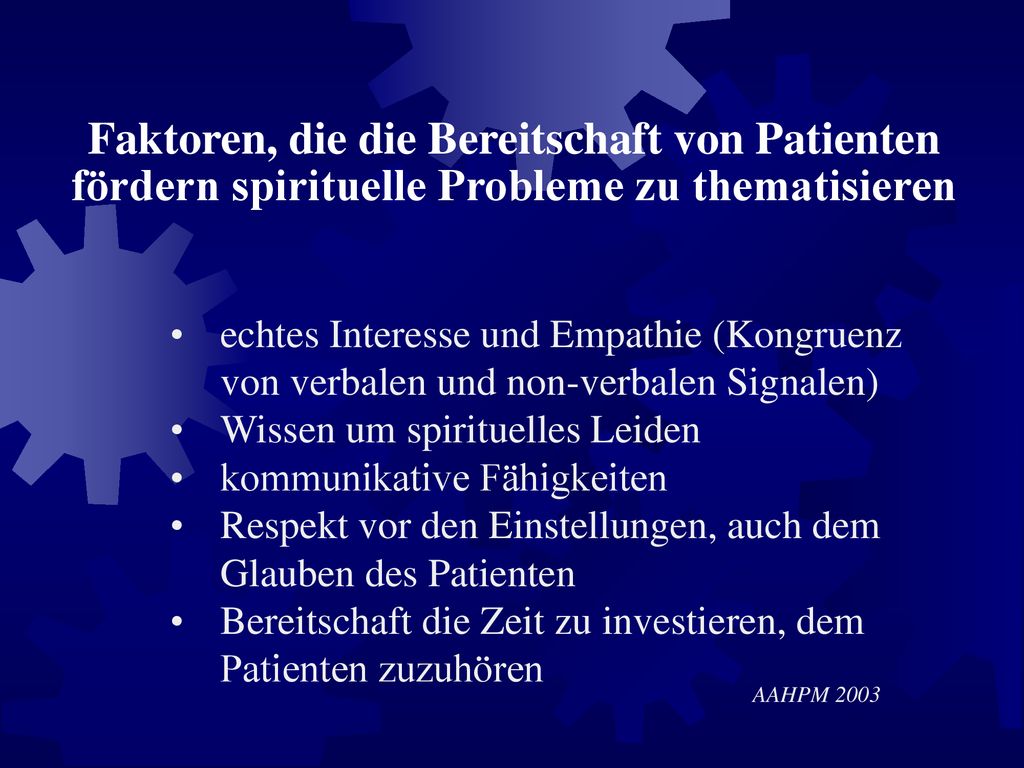 Faktoren, die die Bereitschaft von Patienten fördern spirituelle Probleme zu thematisieren