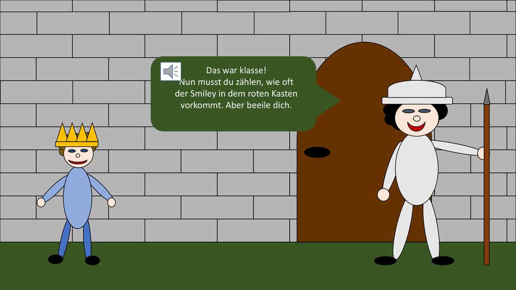 Nun musst du zählen, wie oft der Smiley in dem roten Kasten