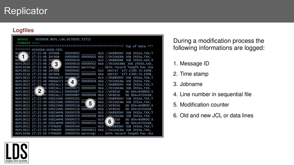 During a modification process the following informations are logged:
