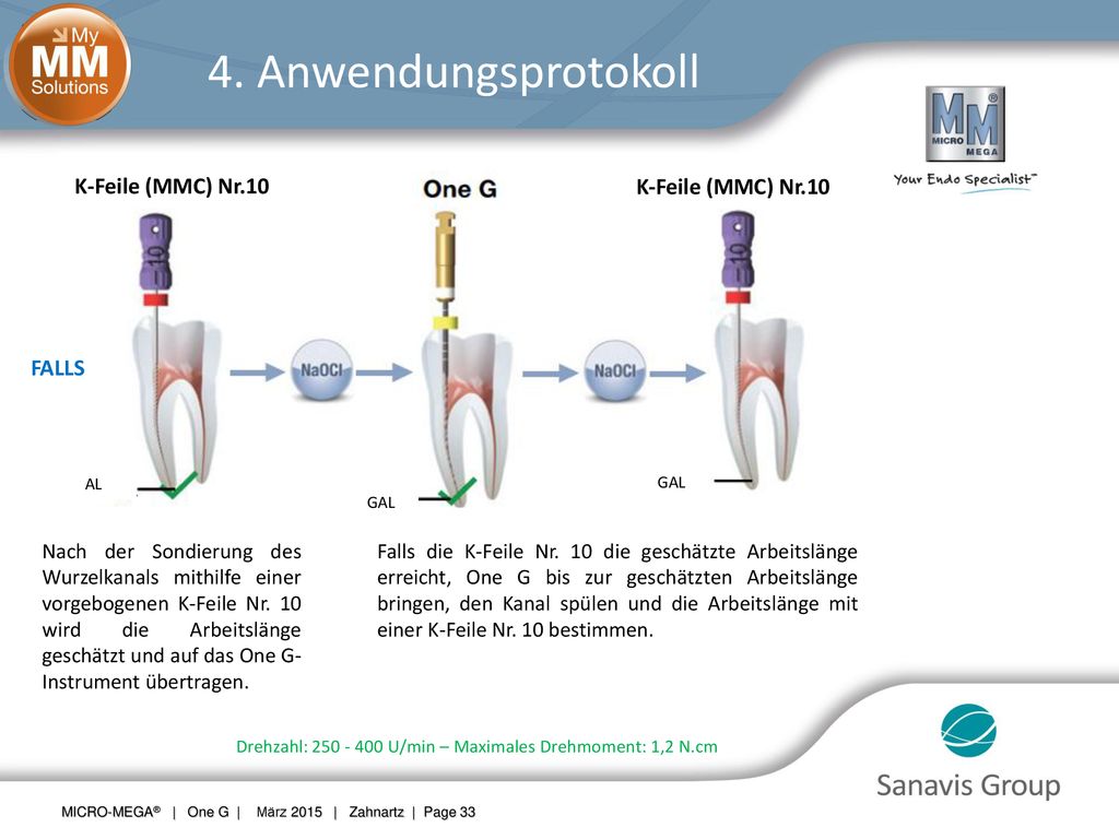 4. Anwendungsprotokoll K-Feile (MMC) Nr.10 K-Feile (MMC) Nr.10 FALLS