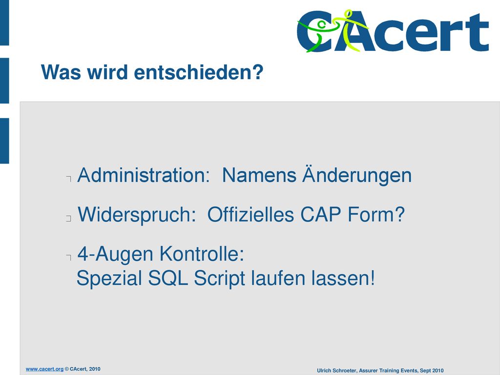Was wird entschieden Administration: Namens Änderungen. Widerspruch: Offizielles CAP Form