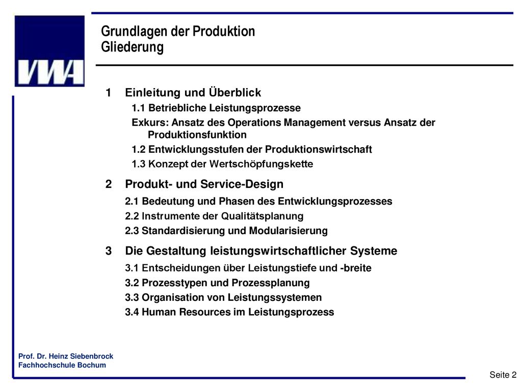 Grundlagen der Produktion Gliederung