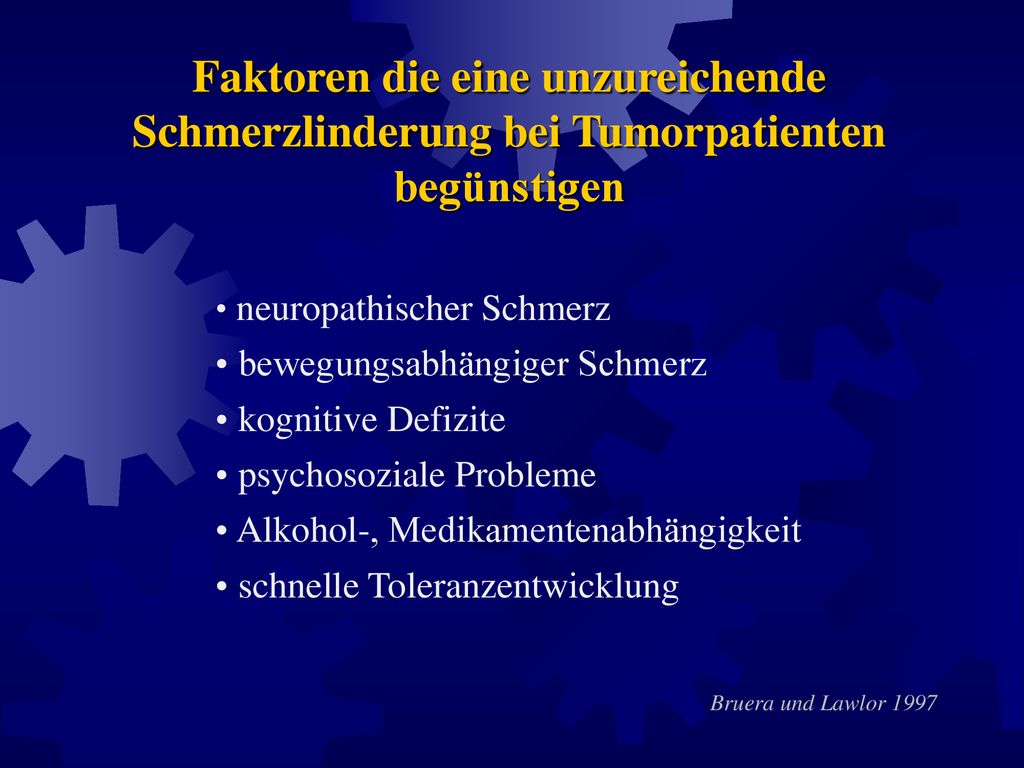 Faktoren die eine unzureichende Schmerzlinderung bei Tumorpatienten begünstigen