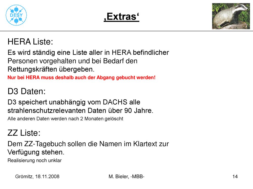 ‚Extras‘ HERA Liste: D3 Daten: ZZ Liste: