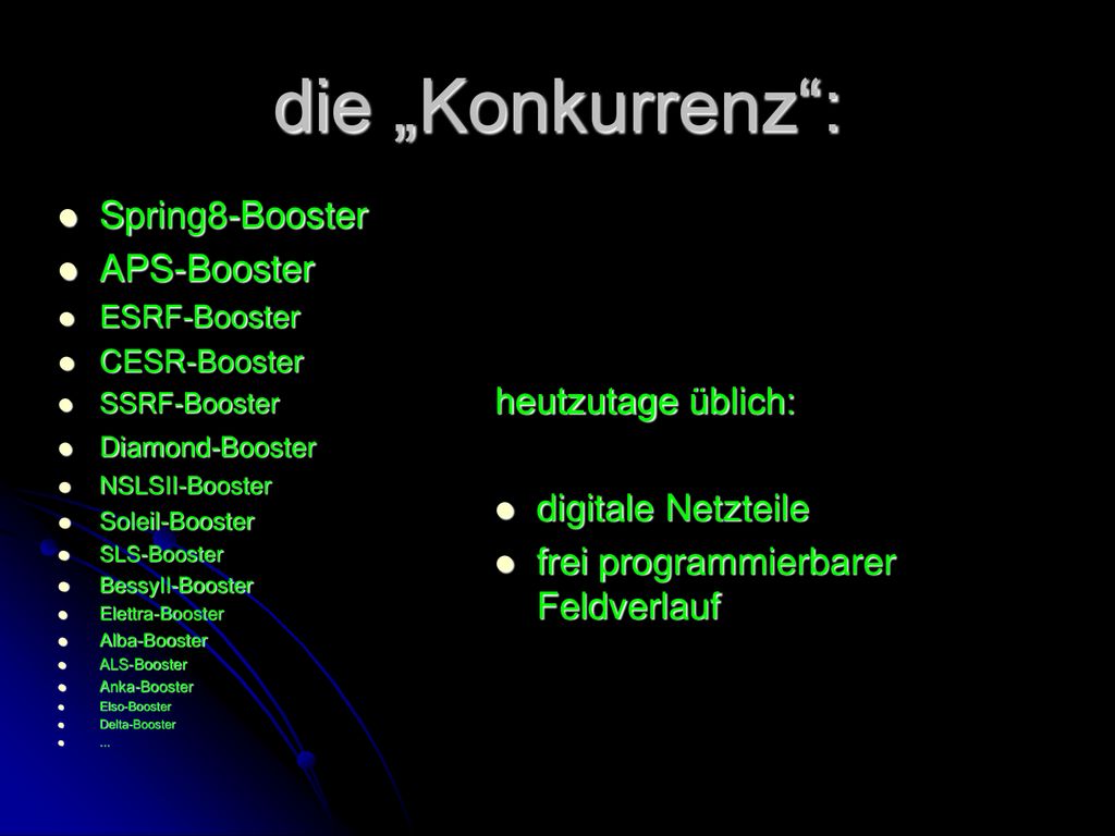 die „Konkurrenz : Spring8-Booster APS-Booster heutzutage üblich: