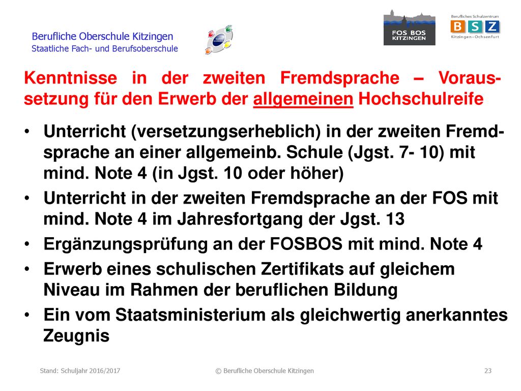 Kenntnisse in der zweiten Fremdsprache – Voraus-setzung für den Erwerb der allgemeinen Hochschulreife