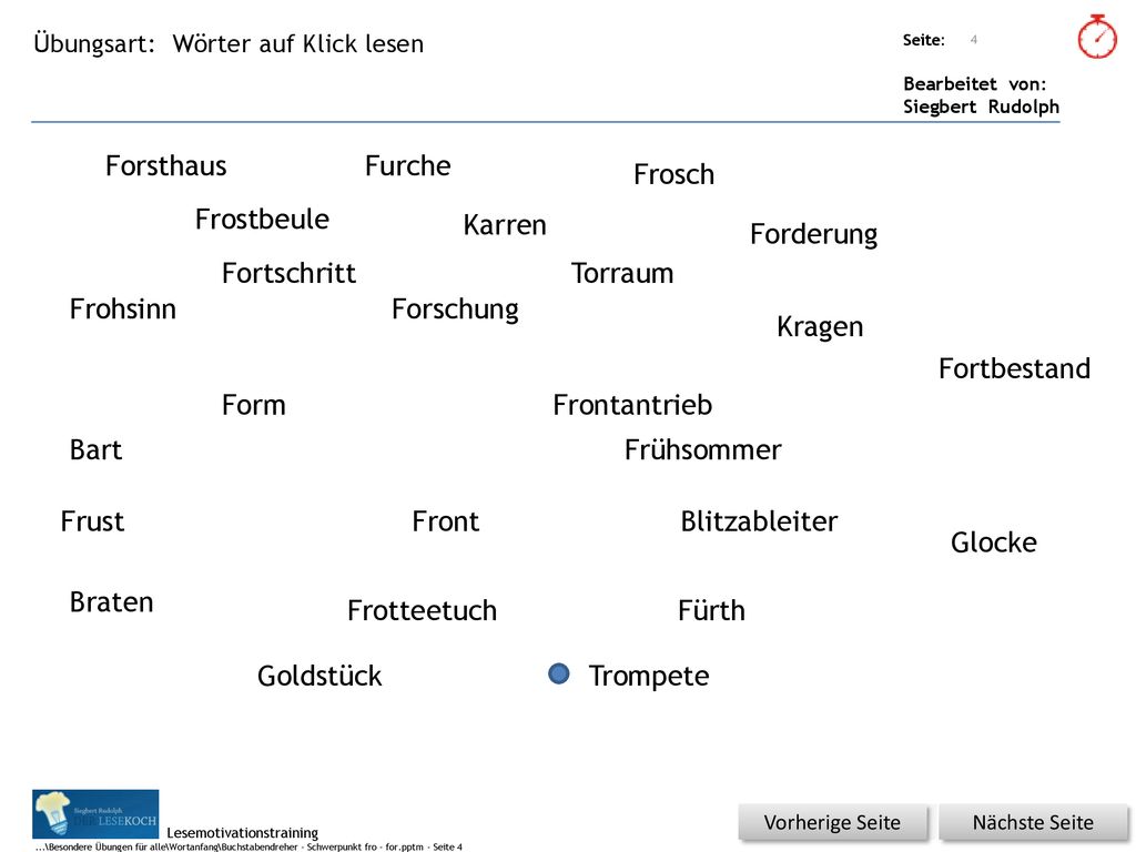 Forsthaus Furche Frosch Frostbeule Karren Forderung Fortschritt