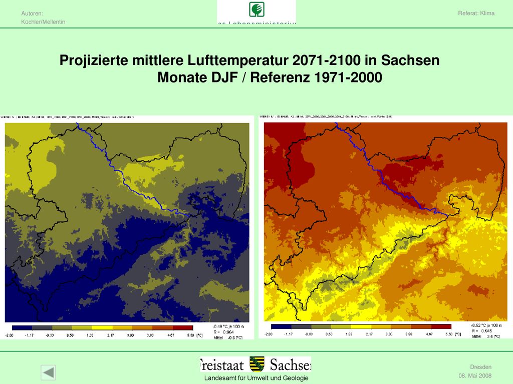 Referat: Klima Projizierte mittlere Lufttemperatur in Sachsen Monate DJF / Referenz