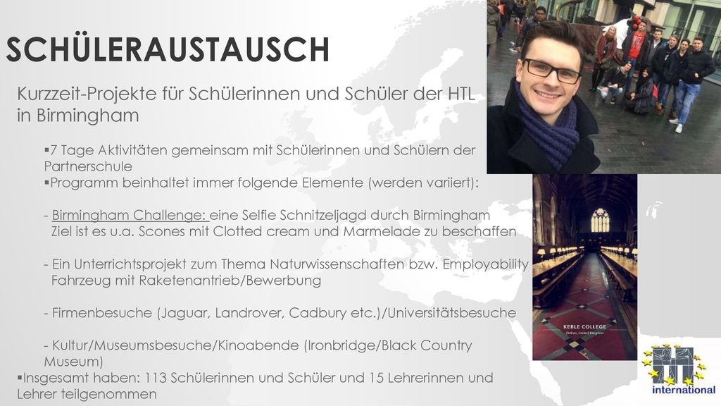 Schüleraustausch Kurzzeit-Projekte für Schülerinnen und Schüler der HTL. in Birmingham.