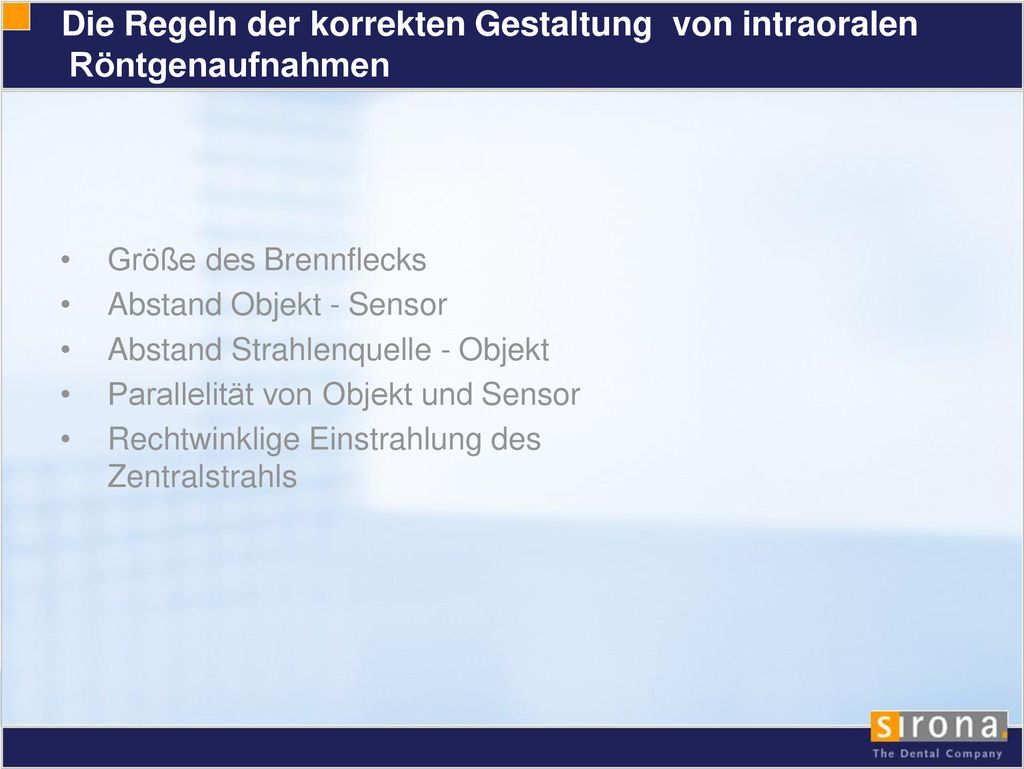 Die Regeln der korrekten Gestaltung von intraoralen Röntgenaufnahmen