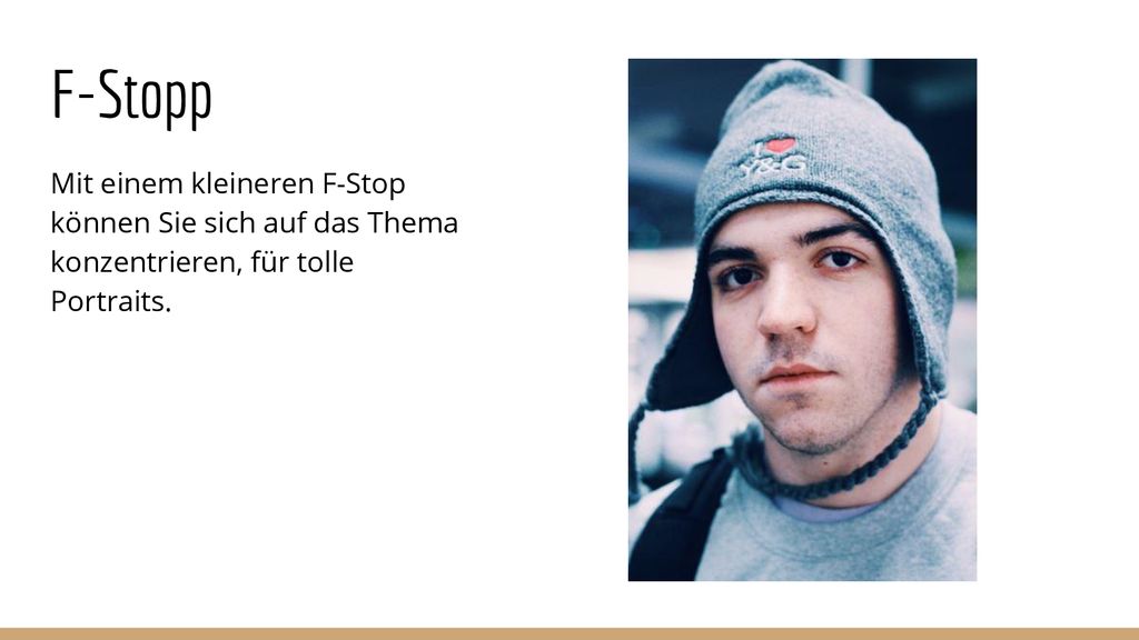 F-Stopp Mit einem kleineren F-Stop können Sie sich auf das Thema konzentrieren, für tolle Portraits.