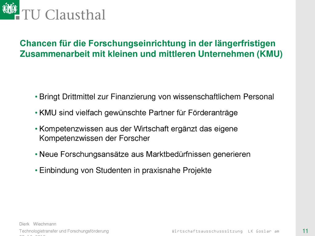 Chancen für die Forschungseinrichtung in der längerfristigen Zusammenarbeit mit kleinen und mittleren Unternehmen (KMU)