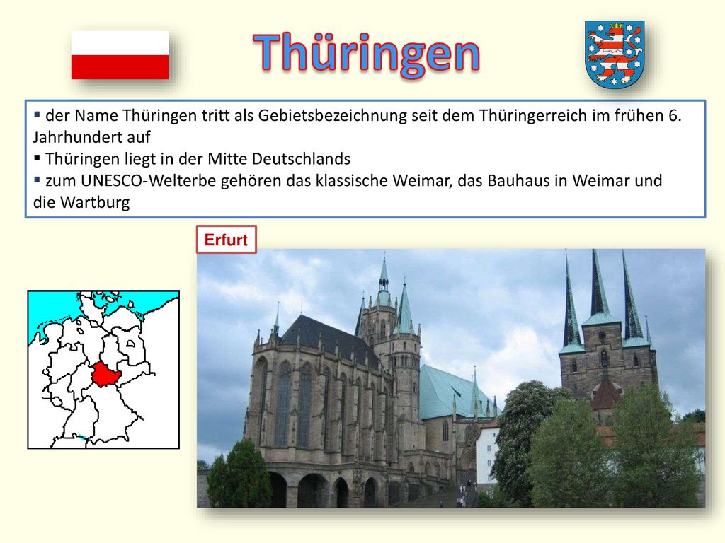 Thüringen der Name Thüringen tritt als Gebietsbezeichnung seit dem Thüringerreich im frühen 6. Jahrhundert auf.