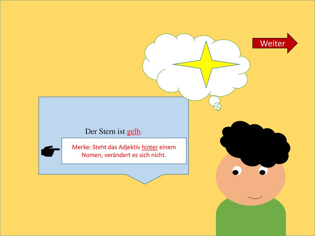 Merke: Steht das Adjektiv hinter einem Nomen, verändert es sich nicht.