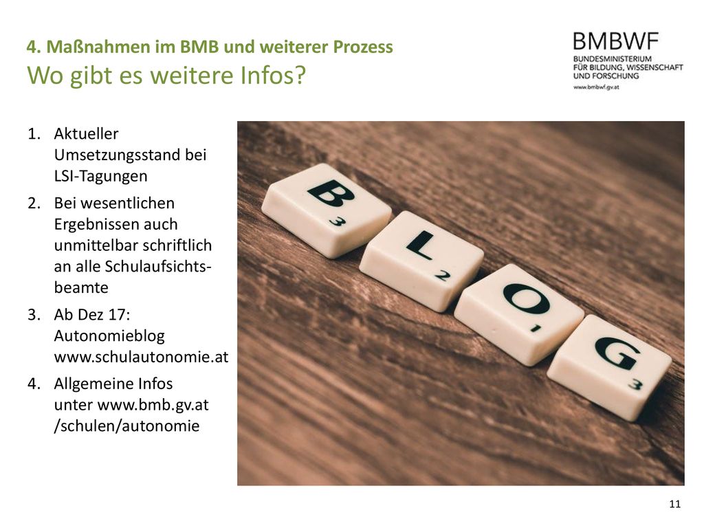 4. Maßnahmen im BMB und weiterer Prozess Wo gibt es weitere Infos
