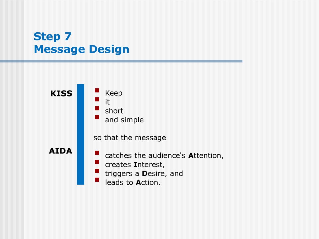 Step 7 Message Design KISS AIDA Keep it short and simple