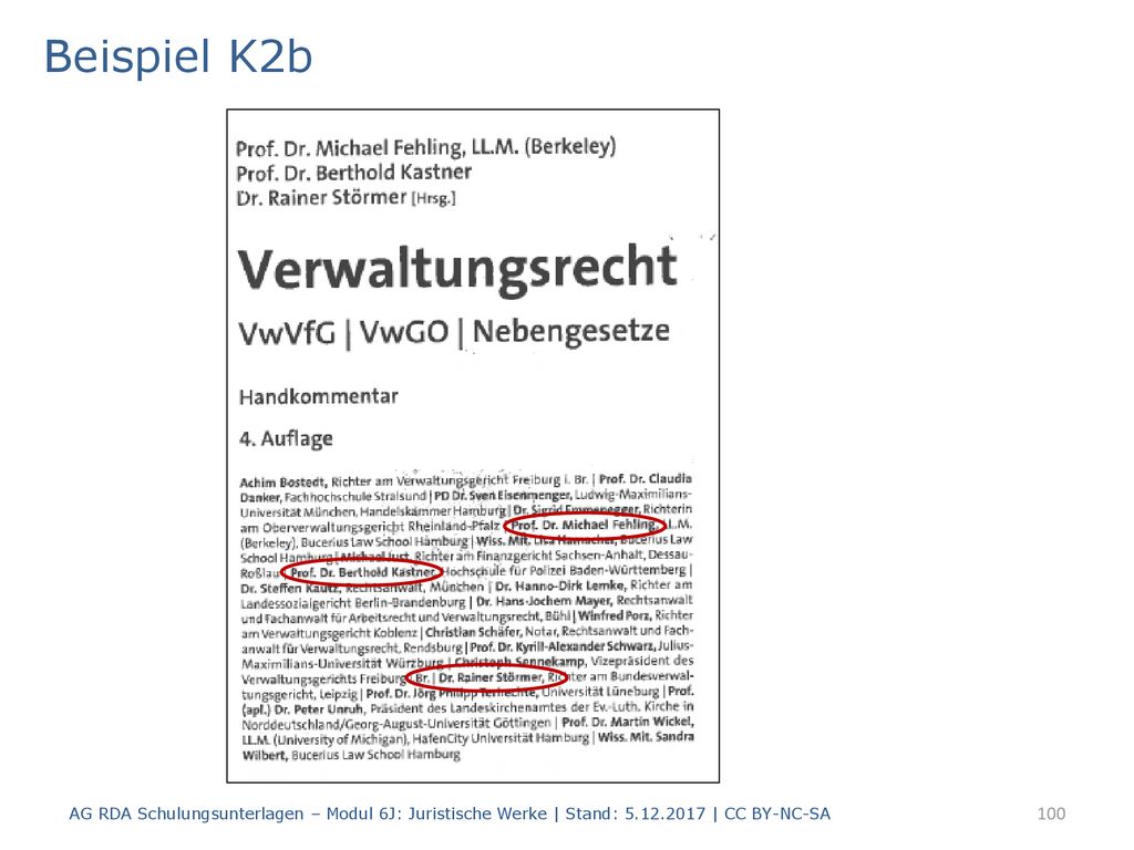 Beispiel K2b AG RDA Schulungsunterlagen – Modul 6J: Juristische Werke | Stand: | CC BY-NC-SA.