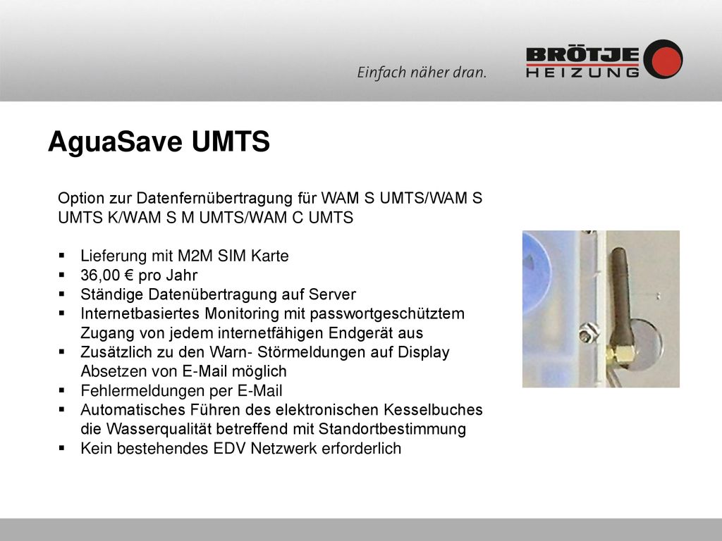 AguaSave UMTS Option zur Datenfernübertragung für WAM S UMTS/WAM S UMTS K/WAM S M UMTS/WAM C UMTS. Lieferung mit M2M SIM Karte.