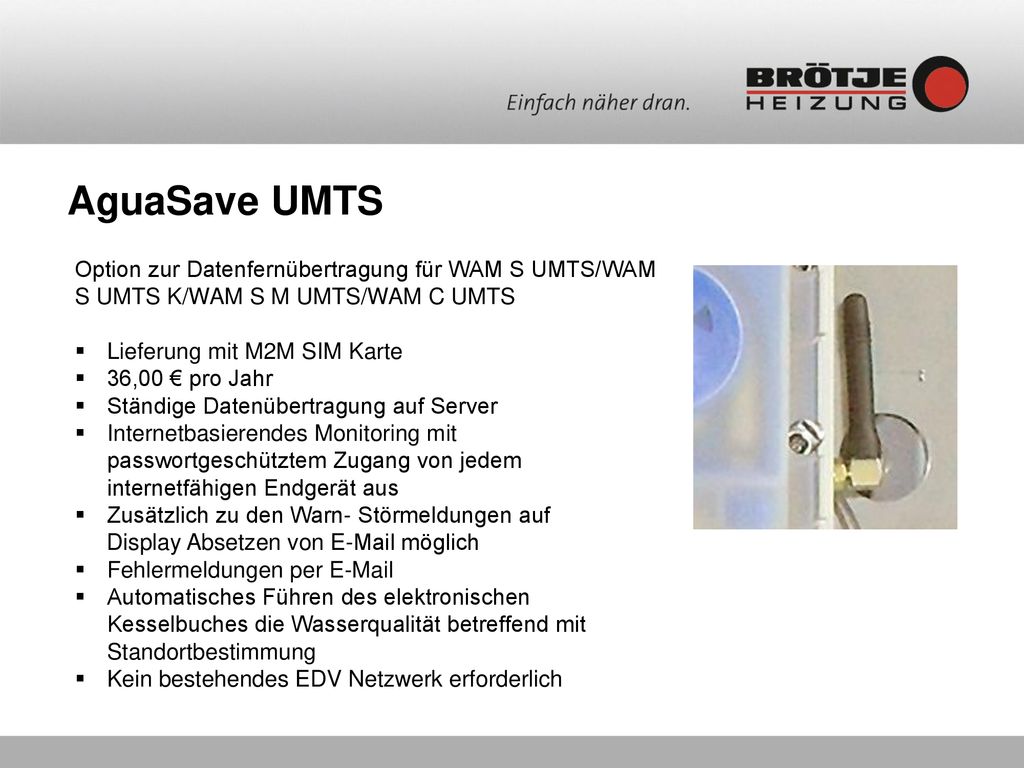 AguaSave UMTS Option zur Datenfernübertragung für WAM S UMTS/WAM S UMTS K/WAM S M UMTS/WAM C UMTS. Lieferung mit M2M SIM Karte.