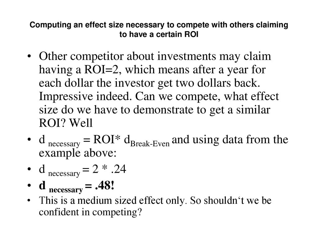d necessary = ROI* dBreak-Even and using data from the example above: