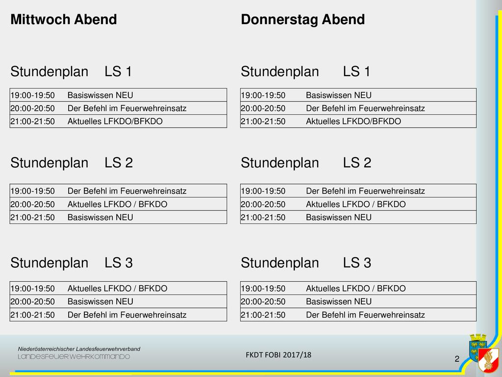 Mittwoch Abend Donnerstag Abend Stundenplan LS 1 LS 2 LS 3 19:00-19:50