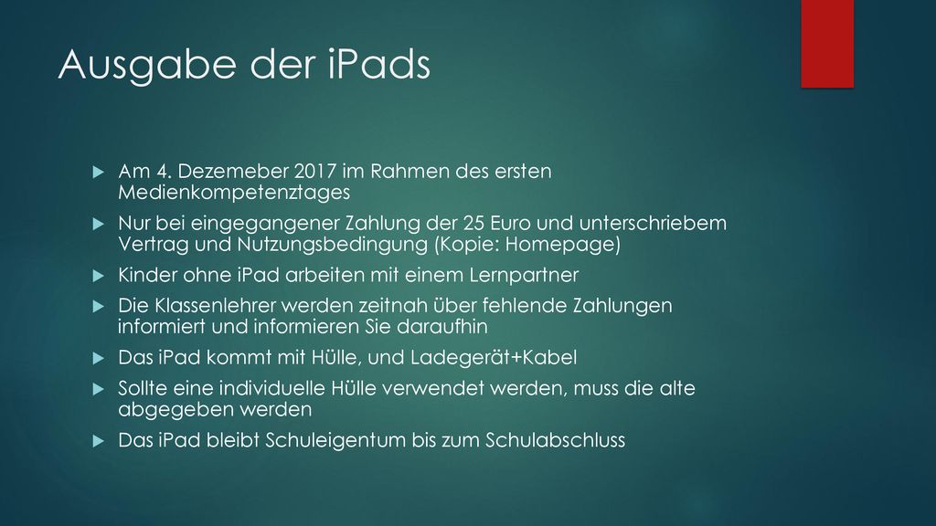 Ausgabe der iPads Am 4. Dezemeber 2017 im Rahmen des ersten Medienkompetenztages.