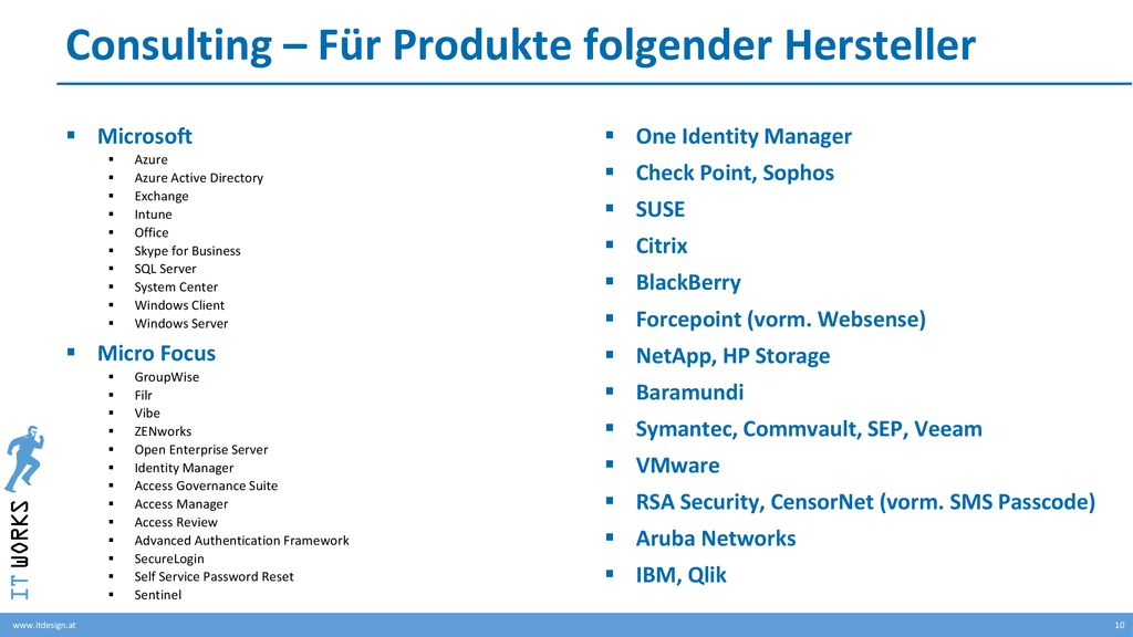 Consulting – Für Produkte folgender Hersteller