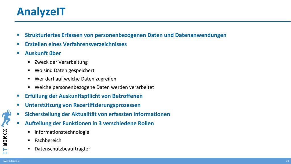 AnalyzeIT Strukturiertes Erfassen von personenbezogenen Daten und Datenanwendungen. Erstellen eines Verfahrensverzeichnisses.