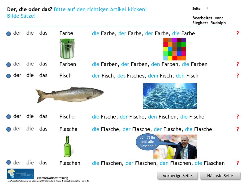 Der, die oder das Bitte auf den richtigen Artikel klicken!