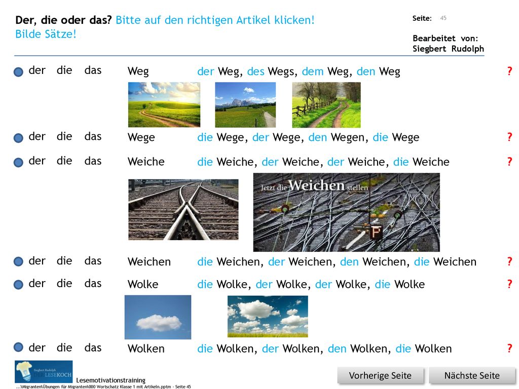 Der, die oder das Bitte auf den richtigen Artikel klicken!