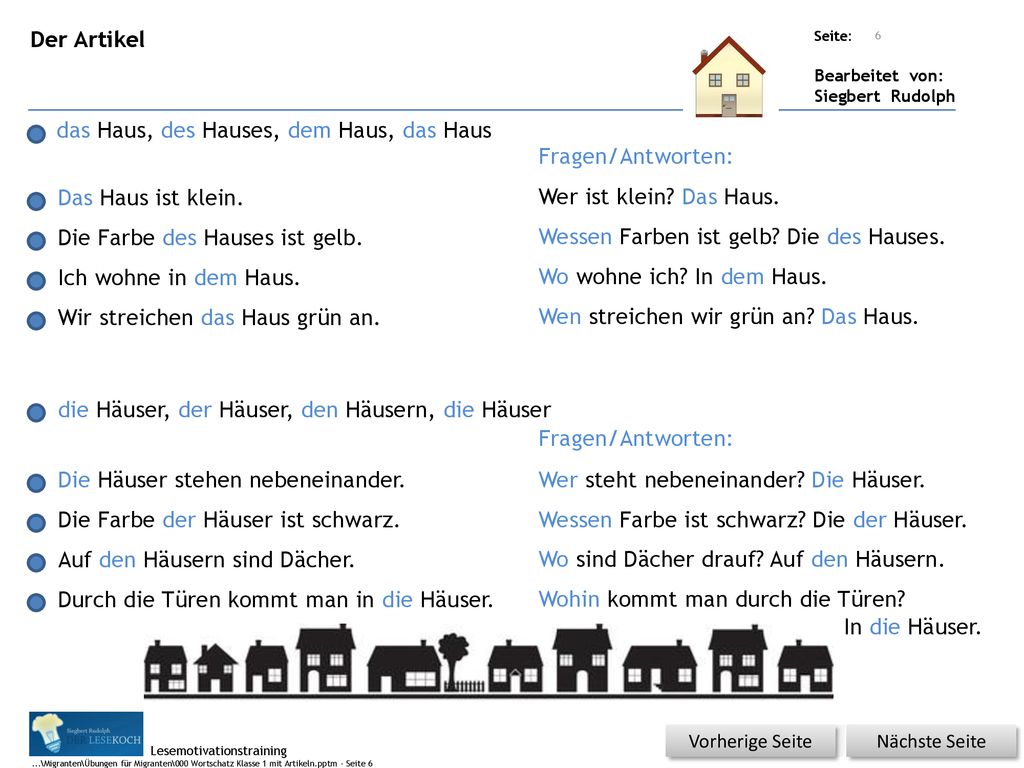 das Haus, des Hauses, dem Haus, das Haus Fragen/Antworten: