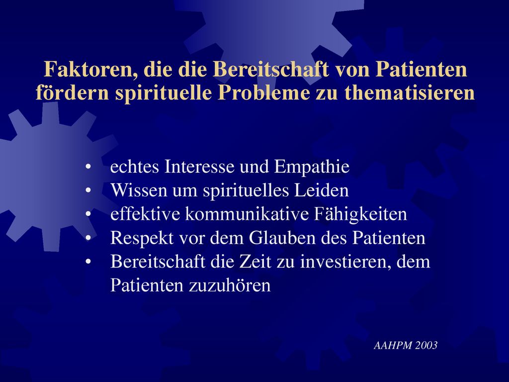 Faktoren, die die Bereitschaft von Patienten fördern spirituelle Probleme zu thematisieren