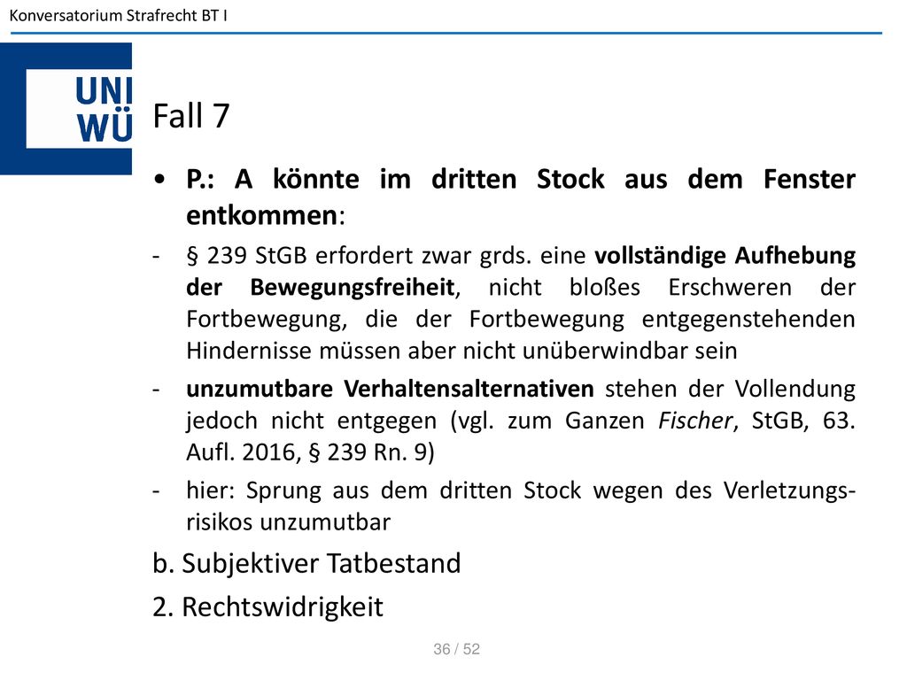 Fall 7 P.: A könnte im dritten Stock aus dem Fenster entkommen: