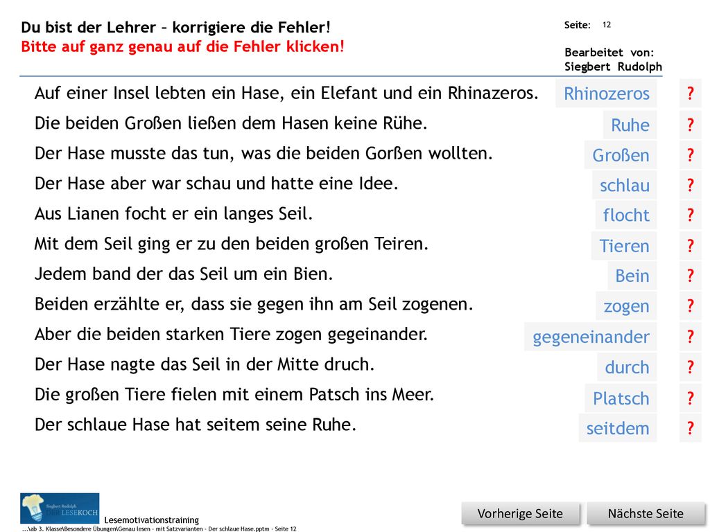 Auf einer Insel lebten ein Hase, ein Elefant und ein Rhinazeros.