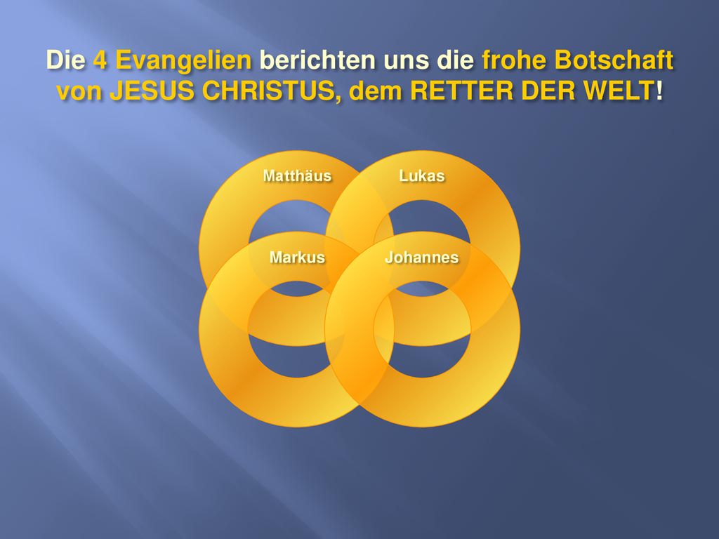 Die 4 Evangelien berichten uns die frohe Botschaft von JESUS CHRISTUS, dem RETTER DER WELT!