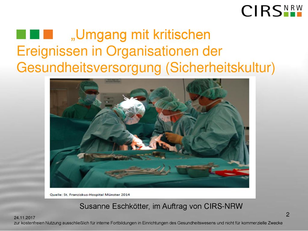 „Umgang mit kritischen Ereignissen in Organisationen der Gesundheitsversorgung (Sicherheitskultur)