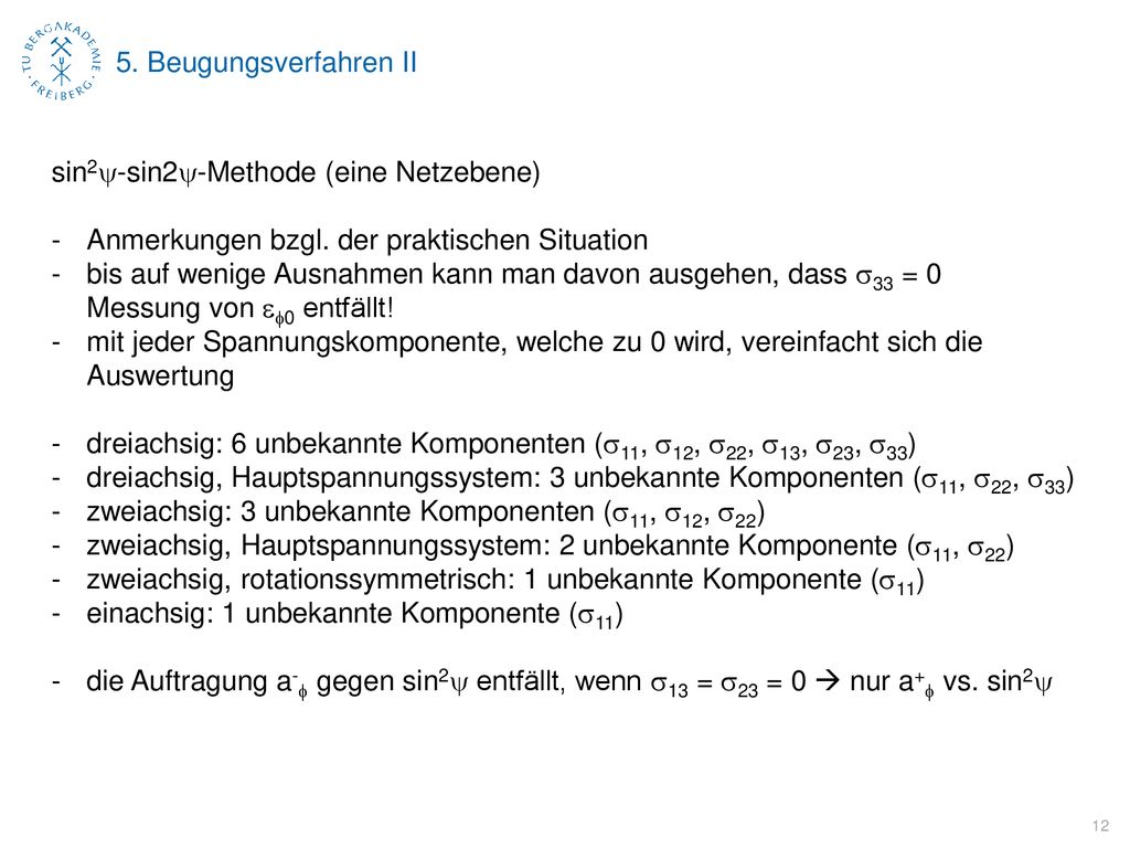 5. Beugungsverfahren II sin2y-sin2y-Methode (eine Netzebene) Anmerkungen bzgl. der praktischen Situation.