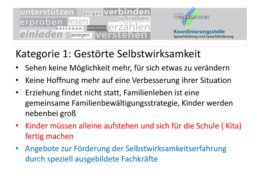 Kategorie 1: Gestörte Selbstwirksamkeit