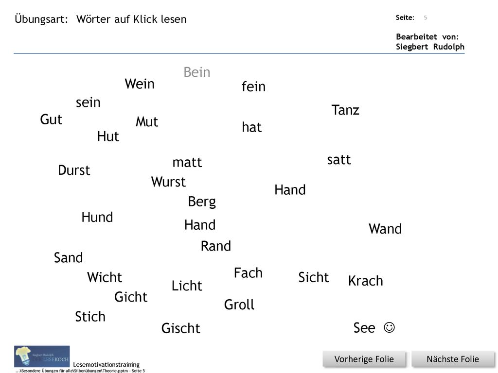 Bein Wein fein sein Tanz Gut Mut hat Hut satt matt Durst Wurst Hand