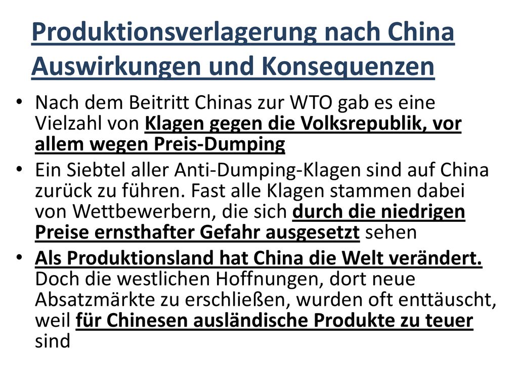 Produktionsverlagerung nach China Auswirkungen und Konsequenzen