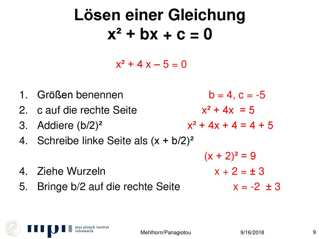 Lösen einer Gleichung x² + bx + c = 0