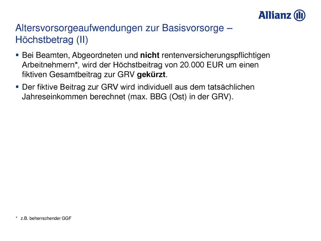 Altersvorsorgeaufwendungen zur Basisvorsorge – Höchstbetrag (II)