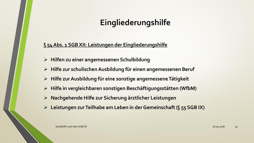 Eingliederungshilfe § 54 Abs. 1 SGB XII: Leistungen der Eingliederungshilfe. Hilfen zu einer angemessenen Schulbildung.